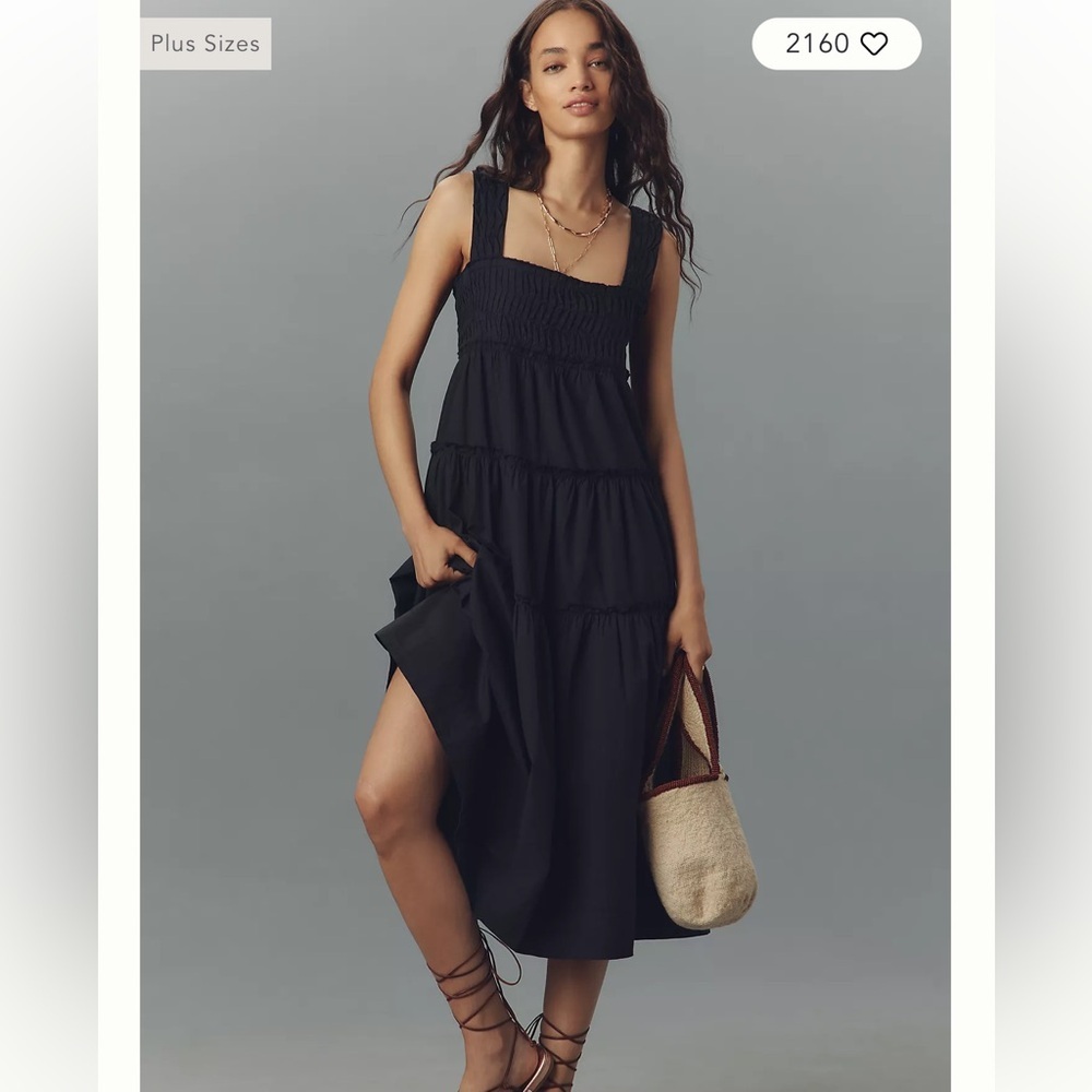 Maeve The Helena Square-Neck Smocked Tiered Midi Dress Size M